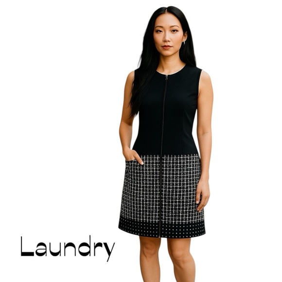Laundry by Shelli Segal Black White Gray Zippered Drop Waist Dress NWOT Size 10 - Picture 1 of 13